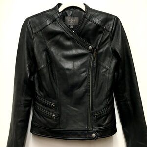 Cole Haan Lambskin Leather Jacket XS Black Biker Edgy Moto Gothic